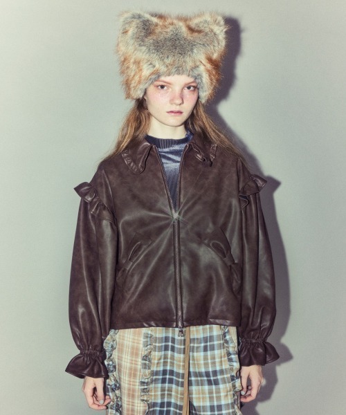 Candy Stripper（キャンディストリッパー）の「RIBBON ＆ PUFF LEATHER ジャケット（ライダースジャケット・レディース・ブラウン/ブラック・FREE）」の19枚目の写真