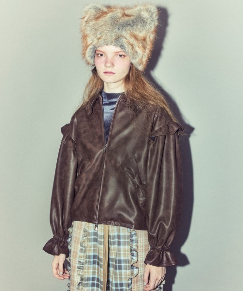 Candy Stripper（キャンディストリッパー）の「RIBBON ＆ PUFF LEATHER ジャケット（ライダースジャケット・レディース・ブラウン/ブラック・FREE）」の21枚目の写真