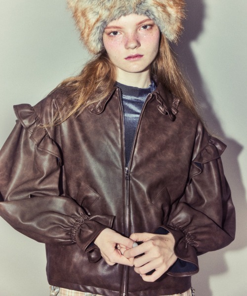 Candy Stripper（キャンディストリッパー）の「RIBBON ＆ PUFF LEATHER ジャケット（ライダースジャケット・レディース・ブラウン/ブラック・FREE）」の17枚目の写真