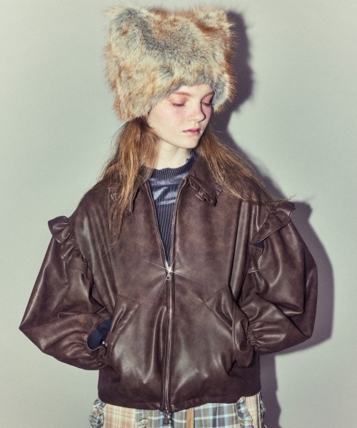 Candy Stripper（キャンディストリッパー）の「RIBBON ＆ PUFF LEATHER ジャケット（ライダースジャケット・レディース・ブラウン/ブラック・FREE）」の16枚目の写真