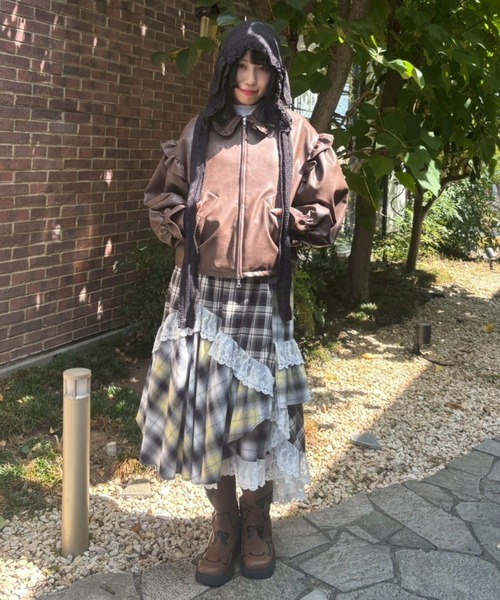 Candy Stripper（キャンディストリッパー）の「RIBBON ＆ PUFF LEATHER ジャケット（ライダースジャケット・レディース・ブラウン/ブラック・FREE）」の6枚目の写真