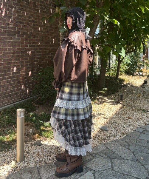 Candy Stripper（キャンディストリッパー）の「RIBBON ＆ PUFF LEATHER ジャケット（ライダースジャケット・レディース・ブラウン/ブラック・FREE）」の7枚目の写真