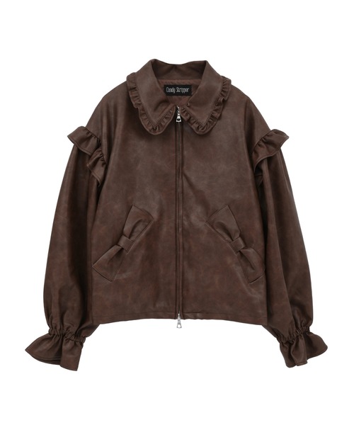 Candy Stripper（キャンディストリッパー）の「RIBBON ＆ PUFF LEATHER ジャケット（ライダースジャケット・レディース・ブラウン/ブラック・FREE）」の8枚目の写真
