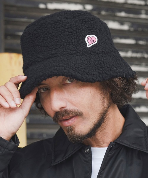 mko13187-boa hat with heart patch ボアハット(1M25F200)（ハット
