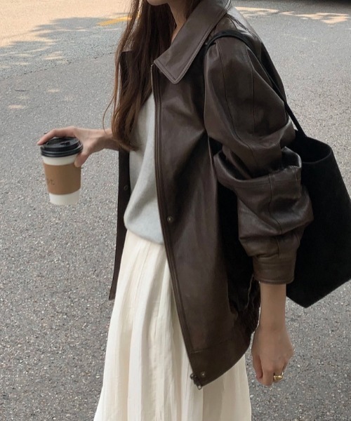 gossip!ロサンゼルス(ゴシップロサンゼルス)の「オーバーサイズ PUジャケット(その他アウター・レディース・ブラック/ブラウン・FREE)」の2枚目の写真