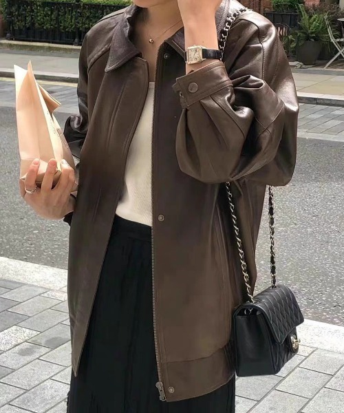 gossip!ロサンゼルス(ゴシップロサンゼルス)の「オーバーサイズ PUジャケット(その他アウター・レディース・ブラック/ブラウン・FREE)」の19枚目の写真