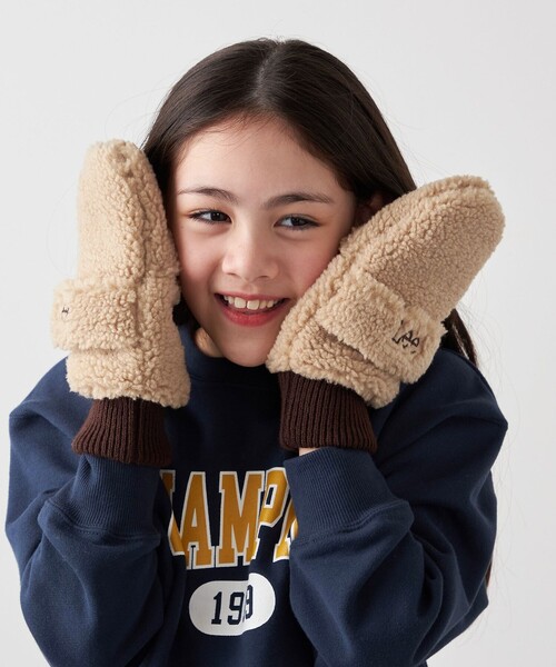 Lee(リー)の「Lee: 2WAY ボア ミトン グローブ <KIDS>(手袋・キッズ・グレー/ベージュ・ONE SIZE)」の2枚目の写真