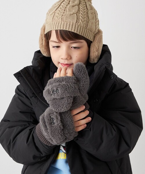 Lee(リー)の「Lee: 2WAY ボア ミトン グローブ <KIDS>(手袋・キッズ・グレー/ベージュ・ONE SIZE)」の1枚目の写真