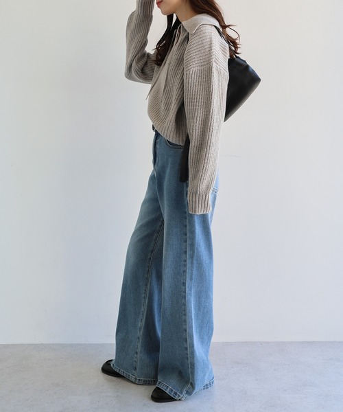 andme(アンドミー)の「ボリューム袖スキッパーニットトップス(ニット/セーター・レディース・ベージュ/チャコールグレー/杢グレー・FREE)」の12枚目の写真