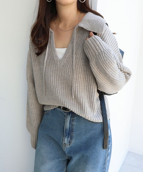 andme(アンドミー)の「ボリューム袖スキッパーニットトップス(ニット/セーター・レディース・ベージュ/チャコールグレー/杢グレー・FREE)」の10枚目の写真