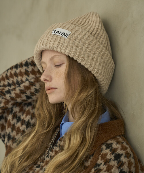 GANNI/ガニー Structured Rib Beanie / A4429 / ロゴニットビーニー