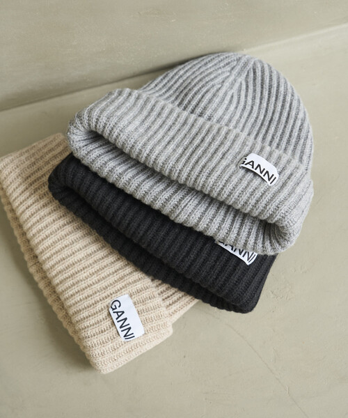 GANNI/ガニー Structured Rib Beanie / A4429 / ロゴニットビーニー