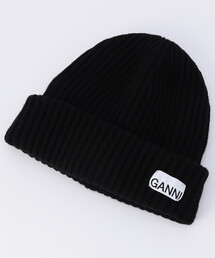 【新品未使用】GANNI ビーニー 黒 GANNI（ガニー）の「GANNI Structured Rib Beanie（ニット