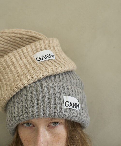 GANNI/ガニー Structured Rib Beanie / A4429 / ロゴニットビーニー