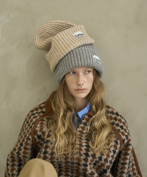 GANNI/ガニー Structured Rib Beanie / A4429 / ロゴニットビーニー