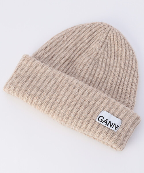 GANNI（ガニー）の「GANNI/ガニー Structured Rib Beanie / A4429 / ロゴニットビーニー（ニットキャップ/ビーニー・レディース・ブラック/グレー/ベージュ・ONE SIZE）」の7枚目の写真