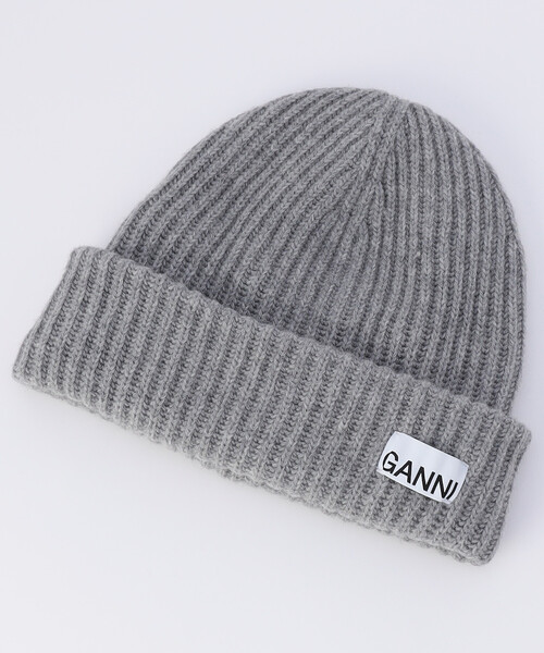 GANNI（ガニー）の「GANNI/ガニー Structured Rib Beanie / A4429 / ロゴニットビーニー（ニットキャップ/ビーニー・レディース・ブラック/グレー/ベージュ・ONE SIZE）」の8枚目の写真