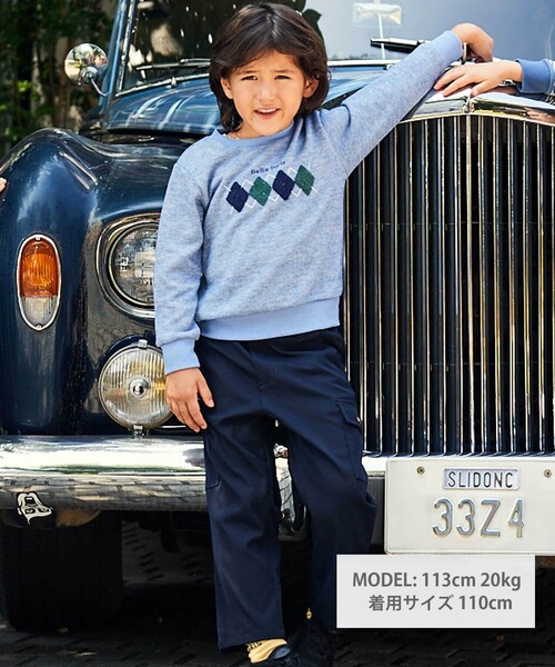 BeBe（ベベ）の「カットニットアーガイル刺しゅうプルオーバー（スウェット・キッズ・ブルー/グレー・130cm/140cm/120cm）」の5枚目の写真