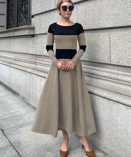 JENNE(ジェンヌ)の「配色美ラインニットワンピース(ワンピース・レディース・ベージュ/ネイビー/ブラック・SMALL/MEDIUM/LARGE)」の3枚目の写真