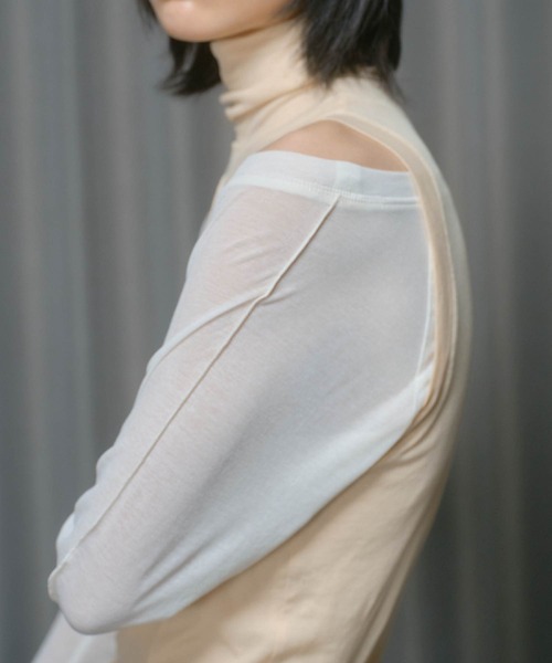 THINGS THAT MATTER（シングス ザット マター）の「LAYERED SHEER CUT&SEW TOPS / レイヤード シアー カットアンドソー トップス（Tシャツ/カットソー・レディース・ピンク/ブラック/アイボリー・FREE）」の5枚目の写真