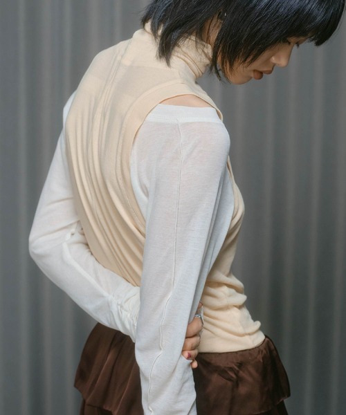 THINGS THAT MATTER（シングス ザット マター）の「LAYERED SHEER CUT&SEW TOPS / レイヤード シアー カットアンドソー トップス（Tシャツ/カットソー・レディース・ピンク/ブラック/アイボリー・FREE）」の6枚目の写真