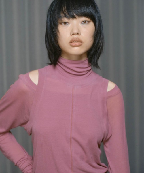 THINGS THAT MATTER（シングス ザット マター）の「LAYERED SHEER CUT&SEW TOPS / レイヤード シアー カットアンドソー トップス（Tシャツ/カットソー・レディース・ピンク/ブラック/アイボリー・FREE）」の11枚目の写真