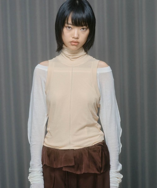 THINGS THAT MATTER（シングス ザット マター）の「LAYERED SHEER CUT&SEW TOPS / レイヤード シアー カットアンドソー トップス（Tシャツ/カットソー・レディース・ピンク/ブラック/アイボリー・FREE）」の4枚目の写真