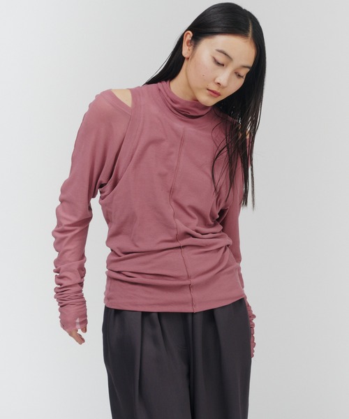 THINGS THAT MATTER（シングス ザット マター）の「LAYERED SHEER CUT&SEW TOPS / レイヤード シアー カットアンドソー トップス（Tシャツ/カットソー・レディース・ピンク/ブラック/アイボリー・FREE）」の13枚目の写真