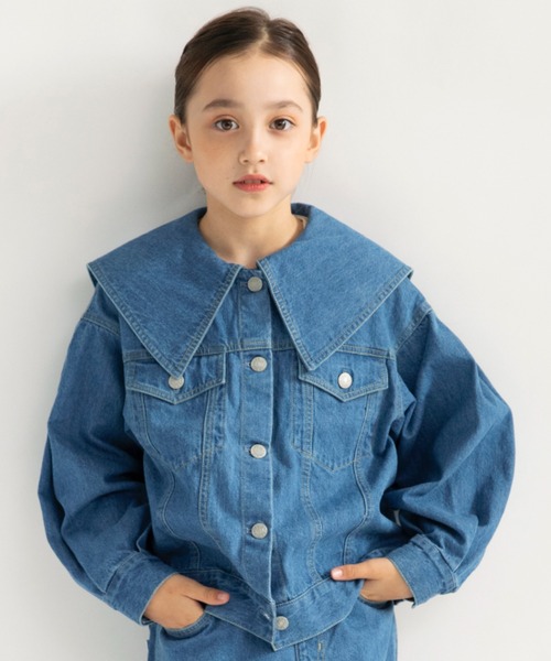 EDWIN（エドウィン）の「【Ou? by EDWIN】BIG襟デニムジャケット（デニムジャケット・キッズ・ネイビー/ブルー・100/90/150/130/140/120/110）」の2枚目の写真