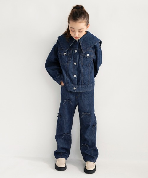 EDWIN（エドウィン）の「【Ou? by EDWIN】BIG襟デニムジャケット（デニムジャケット・キッズ・ネイビー/ブルー・100/90/150/130/140/120/110）」の3枚目の写真