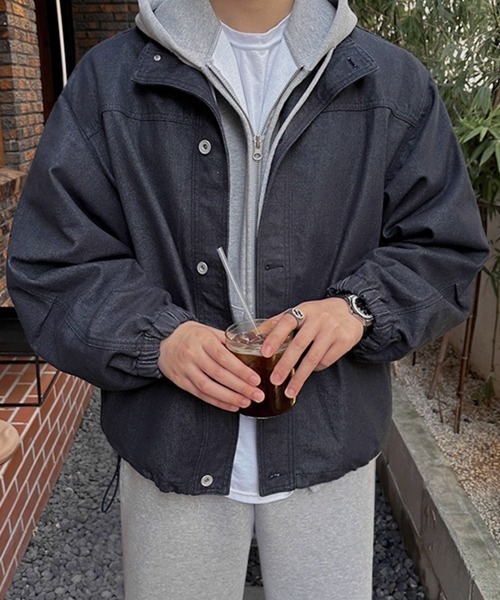 NOWLE(ノウル)の「【NOWLE】スタンドカラー ブラック デニムブルゾン(デニムジャケット・メンズ・ダークネイビー・MEDIUM/LARGE/X-LARGE)」の3枚目の写真