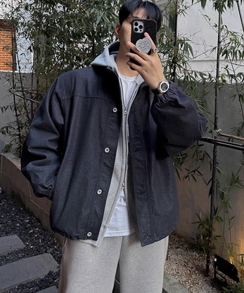 NOWLE(ノウル)の「【NOWLE】スタンドカラー ブラック デニムブルゾン(デニムジャケット・メンズ・ダークネイビー・MEDIUM/LARGE/X-LARGE)」の2枚目の写真