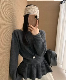 ボートネックニットプルオーバー/取り外しペプラム付