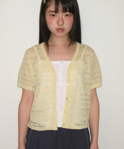RONRON(ロンロン)の「BREEZY SCOTCH SUMMER KNIT CARDIGAN SOFT YELLOW(カーディガン/ボレロ・レディース・その他・FREE)」の4枚目の写真