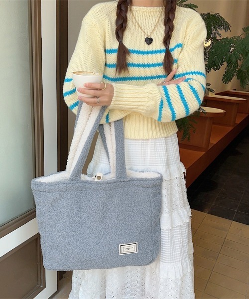 Miniministore(ミニミニストア)の「トートバッグ 両面 もこもこ 大容量(トートバッグ・レディース・ホワイト×ブラウン/ホワイト×グレー・FREE)」の12枚目の写真