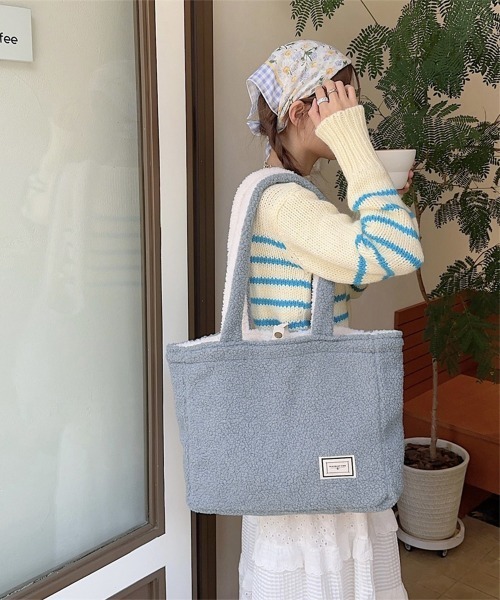 Miniministore(ミニミニストア)の「トートバッグ 両面 もこもこ 大容量(トートバッグ・レディース・ホワイト×ブラウン/ホワイト×グレー・FREE)」の13枚目の写真