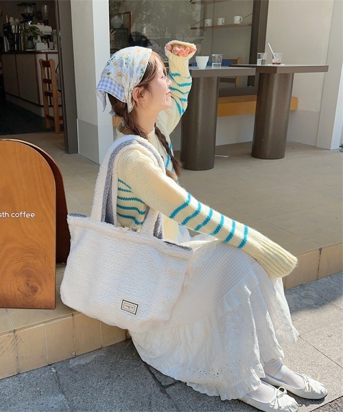 Miniministore(ミニミニストア)の「トートバッグ 両面 もこもこ 大容量(トートバッグ・レディース・ホワイト×ブラウン/ホワイト×グレー・FREE)」の19枚目の写真