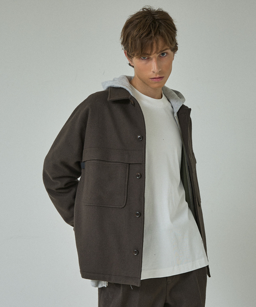 ABAHOUSE（アバハウス）の「【セットアップ対応】ウールミルド CPOシャツブルゾン/ ボックスシルエット（ブルゾン・メンズ・ネイビー/グレー・46/48）」の2枚目の写真