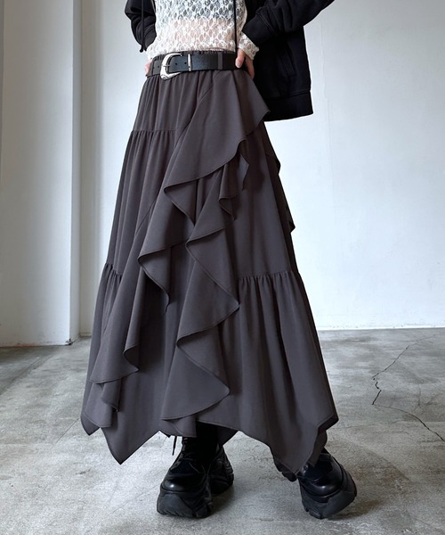 PAGEBOY(ページボーイ)の「ジグフリティアードスカート(スカート・レディース・ブルー/チャコールグレー/ブラック/グレイッシュベージュ・FREE)」の2枚目の写真