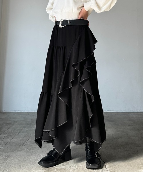 PAGEBOY(ページボーイ)の「ジグフリティアードスカート(スカート・レディース・ブルー/チャコールグレー/ブラック/グレイッシュベージュ・FREE)」の1枚目の写真