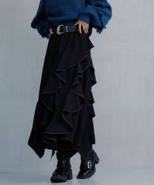 PAGEBOY(ページボーイ)の「ジグフリティアードスカート(スカート・レディース・ブルー/チャコールグレー/ブラック/グレイッシュベージュ・FREE)」の8枚目の写真