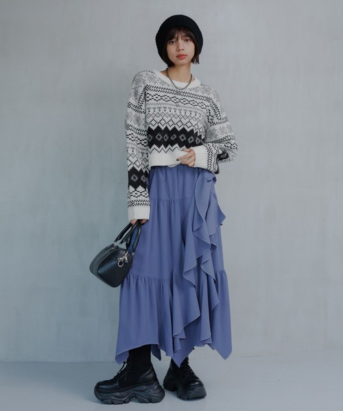 PAGEBOY（ページボーイ）の「ジグフリティアードスカート【ウエストゴム・ストレスフリー】（スカート・レディース・ブルー/チャコールグレー/ブラック/グレイッシュベージュ/レオパード・FREE）」の20枚目の写真