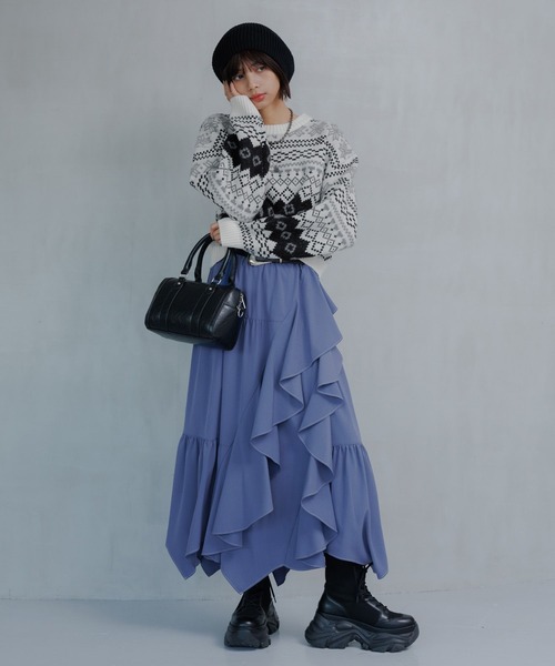 PAGEBOY（ページボーイ）の「ジグフリティアードスカート【ウエストゴム・ストレスフリー】（スカート・レディース・ブルー/チャコールグレー/ブラック/グレイッシュベージュ/レオパード・FREE）」の21枚目の写真