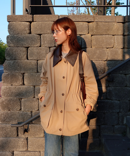 MONGDOL(モンドル)の「コットンワークハーフジャケットベージュMDJK039BEIGE(ミリタリージャケット・レディース・その他・F)」の2枚目の写真