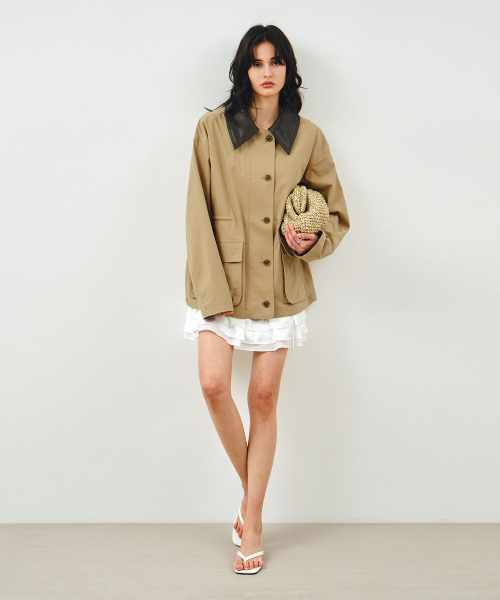 MONGDOL(モンドル)の「コットンワークハーフジャケットベージュMDJK039BEIGE(ミリタリージャケット・レディース・その他・F)」の6枚目の写真