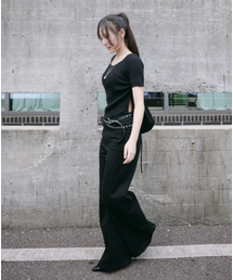 LADY VOLUME（レディーボリューム）の「ストレートフレアジーンズ (ブラック)（デニムパンツ）」