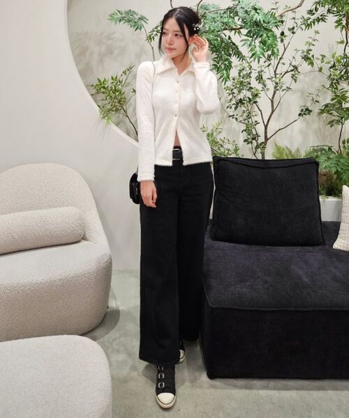LADY VOLUME(レディーボリューム)の「ストレートフレアジーンズ (ブラック)(デニムパンツ・レディース・その他・SMALL/MEDIUM/LARGE)」の4枚目の写真