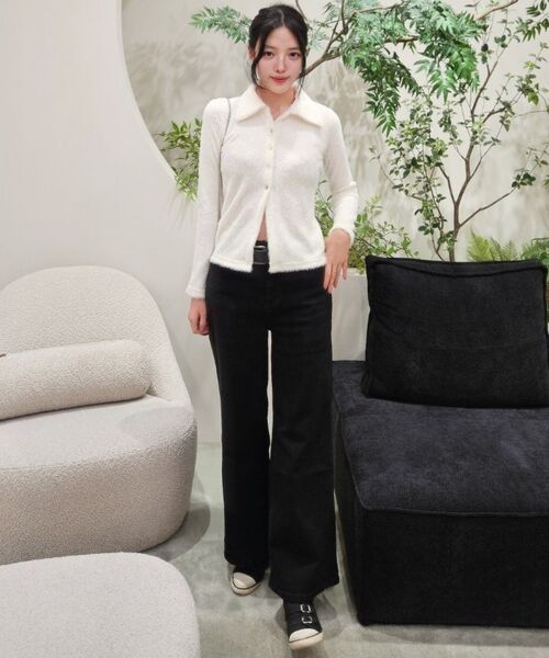 LADY VOLUME(レディーボリューム)の「ストレートフレアジーンズ (ブラック)(デニムパンツ・レディース・その他・SMALL/MEDIUM/LARGE)」の6枚目の写真