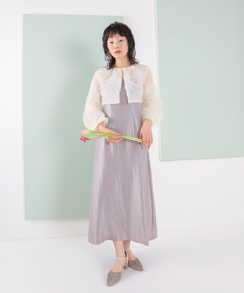 Kana(カナ)の「【kaene別注企画】チュールエンブロイダリーボレロ 光沢サテンAラインドレス 2点セット パーティー結婚式 お呼ばれ オケージョンドレス(ドレス・レディース・ラベンダー/ベージュ/ベージュ×ブラック・S)」の10枚目の写真