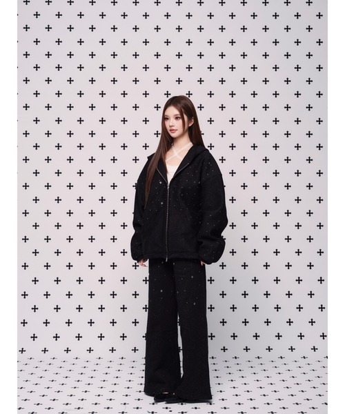 andwang kirakira zip up black パーカー 002 andwang kirakira 2way fur zip up black - メルカリ
